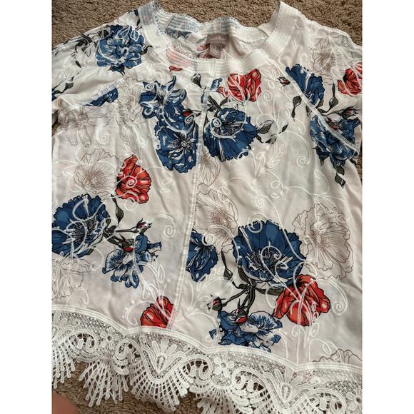 Chico's Embroidered Floral White Knit Lace Top Size 1 US - Picture 5 of 8